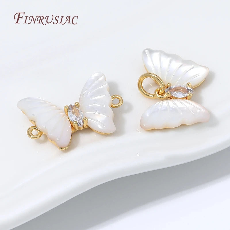 18K Gold Butterfly Connector Charms – Shell Zircon DIY Findings Jewelry Findings P3