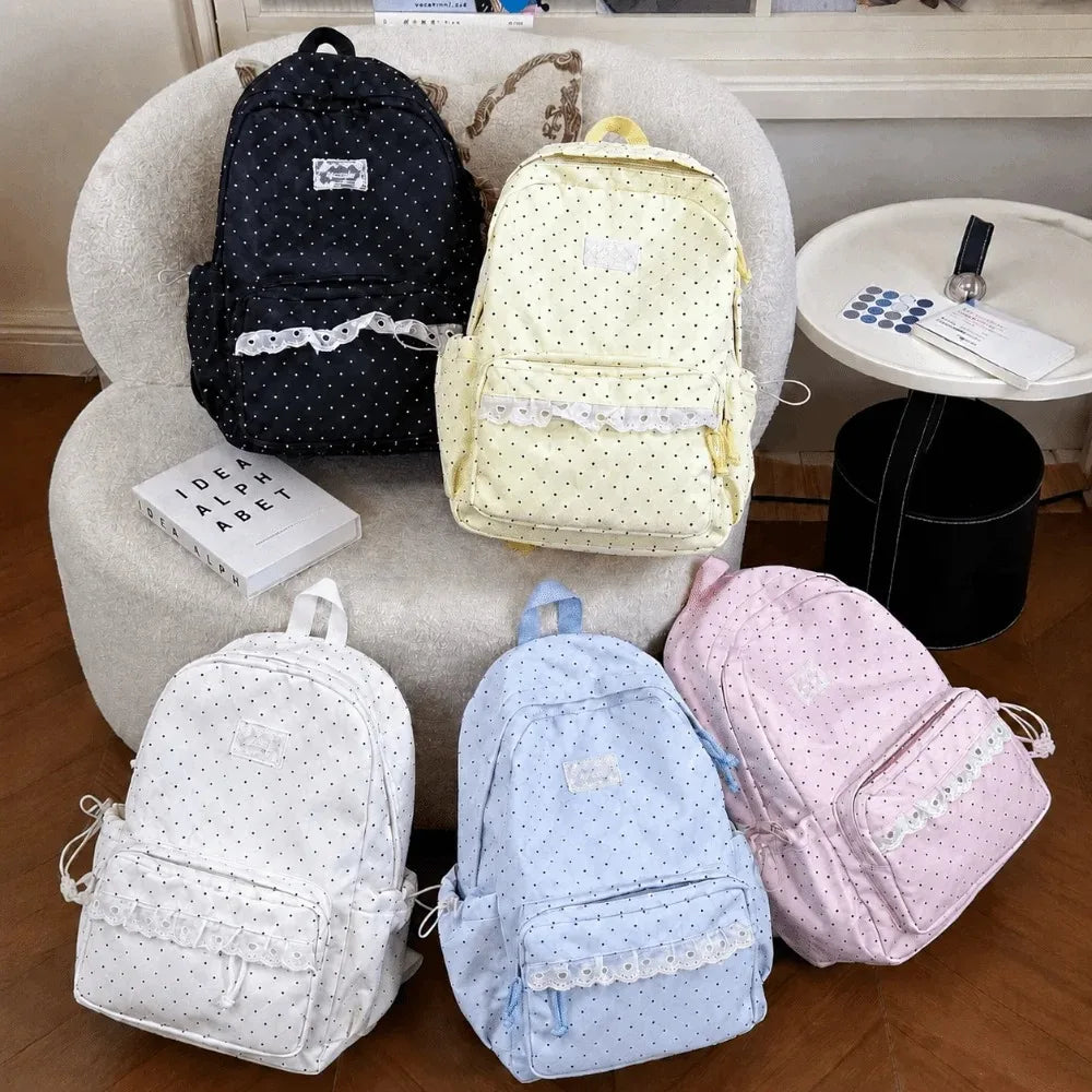 Polka Dot Nylon Backpack – Large Multi-Pocket Daypack for Women Women's Backpack P3