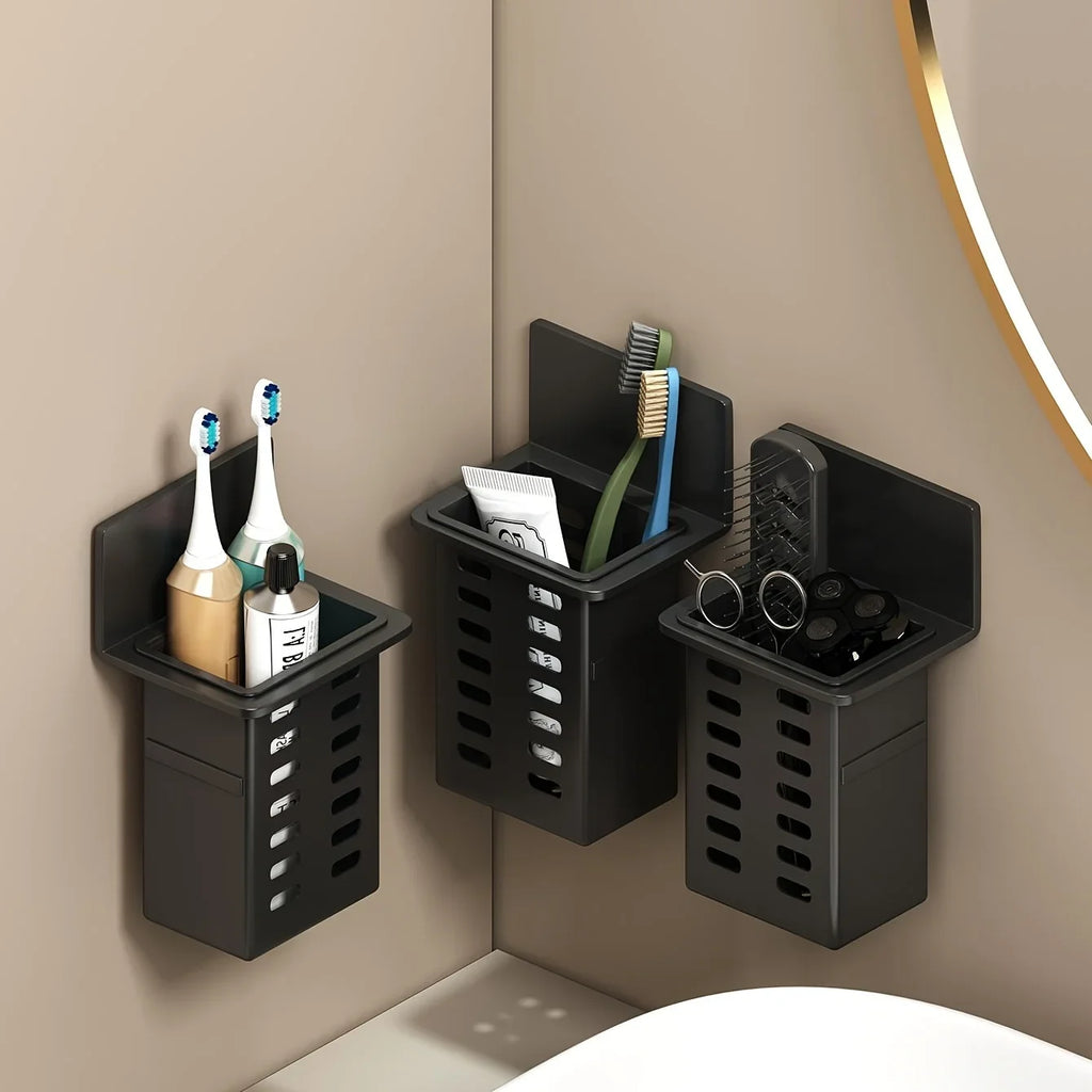 Wall-Mounted Toothbrush & Toothpaste Holder | No-Drill Rack Bathroom Storage Rack P3