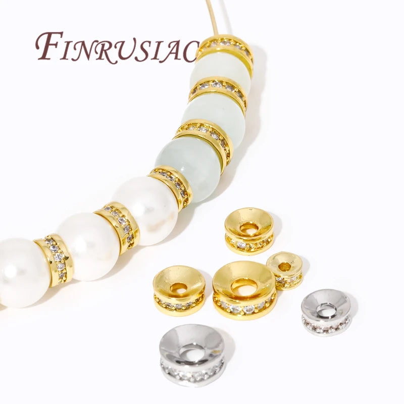 18K Gold Plated Brass Zircon Rondelle Spacer Beads for Jewelry Jewelry Spacer Beads P3