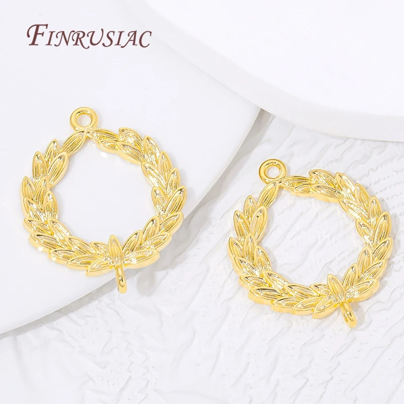 18K Gold Plated Olive Leaf Wreath Connector Charms | DIY Jewelry Jewelry Connector Charms P3