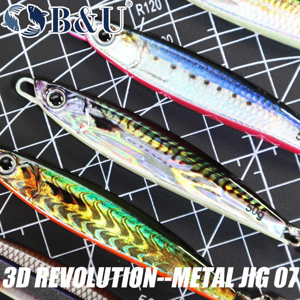 B&U 3D Metal Jig Spoon Lure 30g 40g 50g – Pike Trout Fishing Metal Jig Lure P3