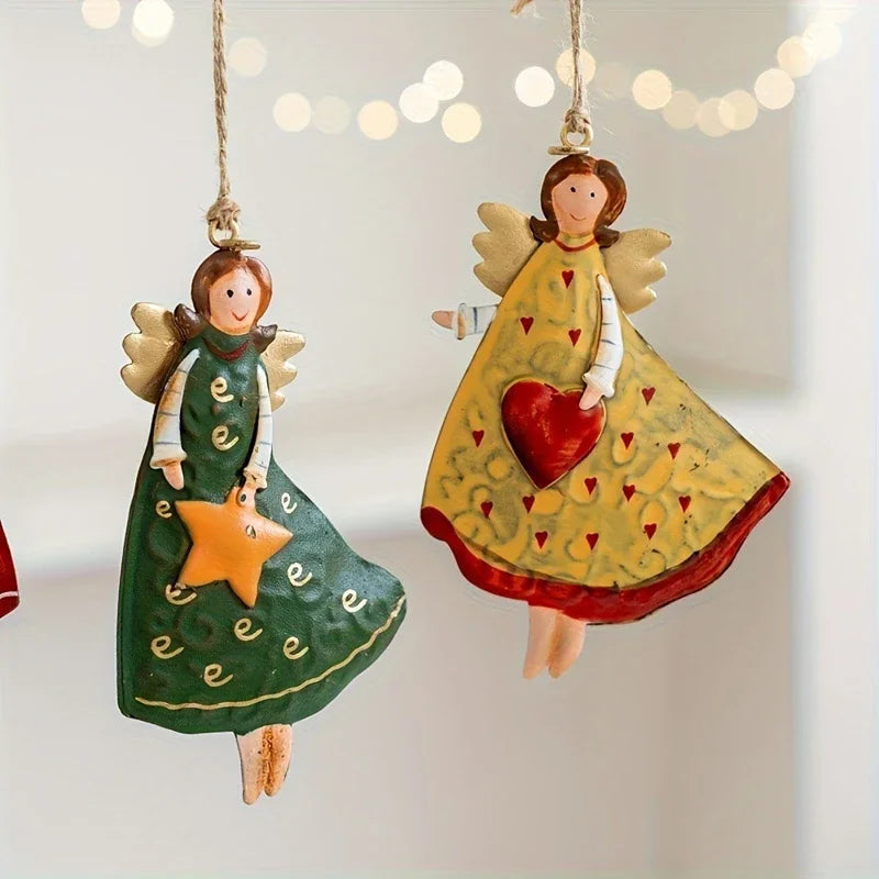 4-Piece Vintage Angel Wooden Christmas Tree Ornaments Set Christmas Tree Ornaments P3