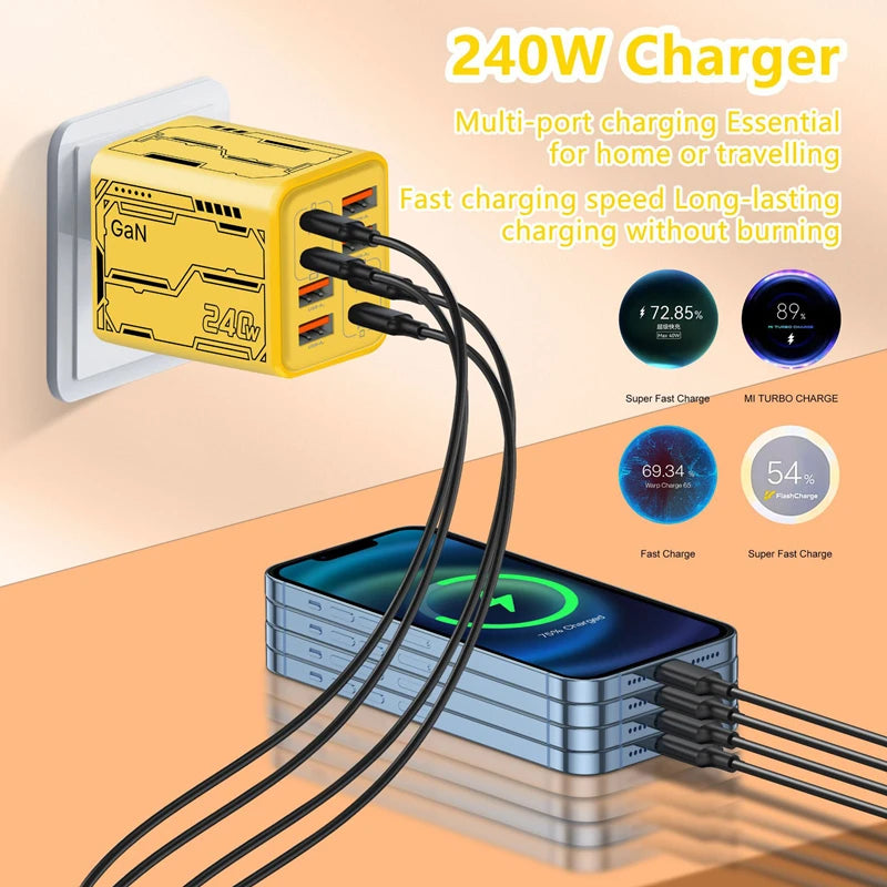 8-in-1 GaN 240W Desktop Charger | 4PD 4USB Fast Charging Multi-Port GaN Charger P3