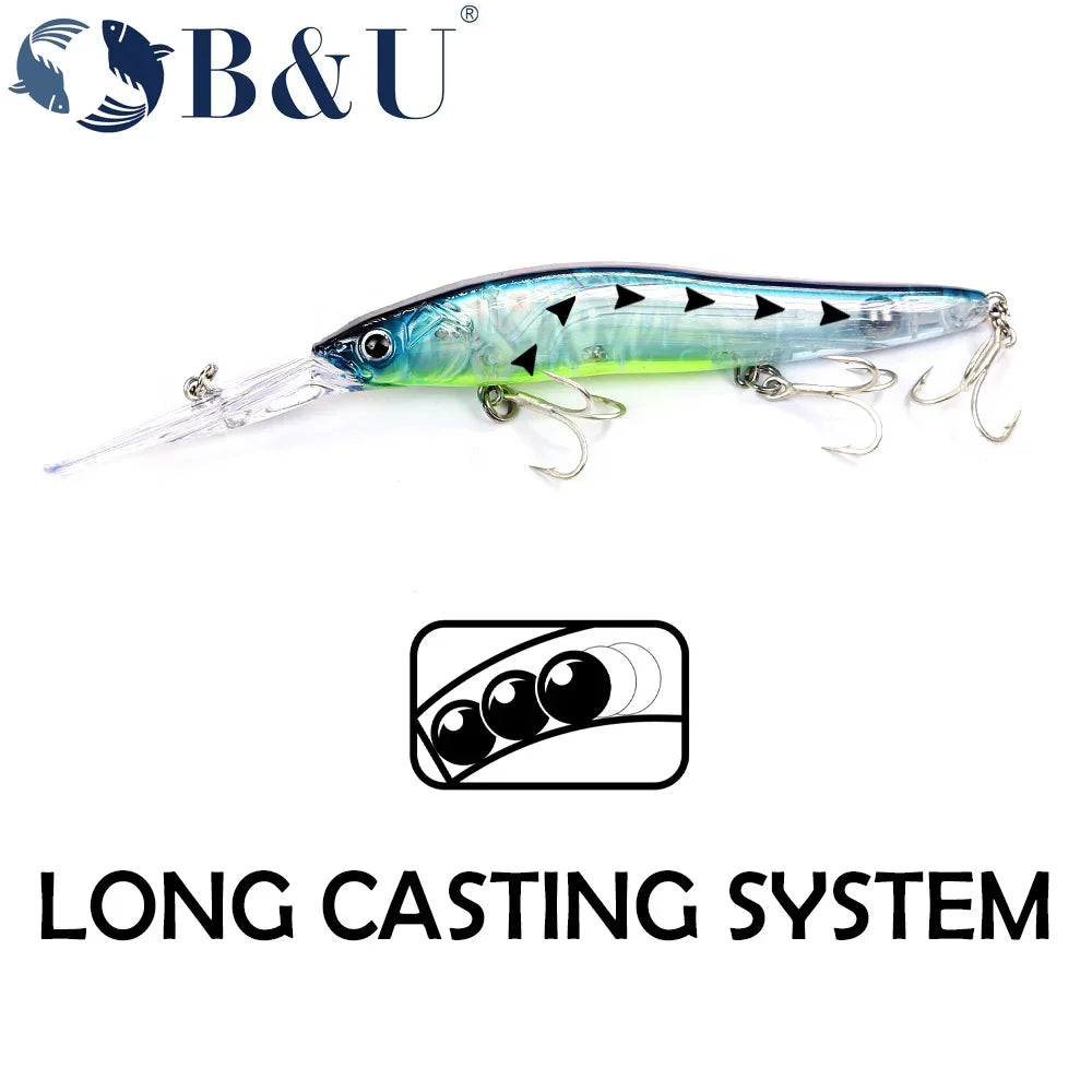 B&U 110mm Deep Diving Minnow Crankbait – Bass Pike Walleye Lure Minnow Crankbait Lure P3