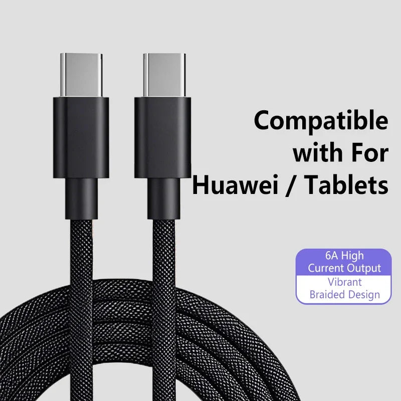 100W USB-C Braided Fast Charge Cable – 6A Type-C, 1M USB-C Charging Cable P3 Black 2m