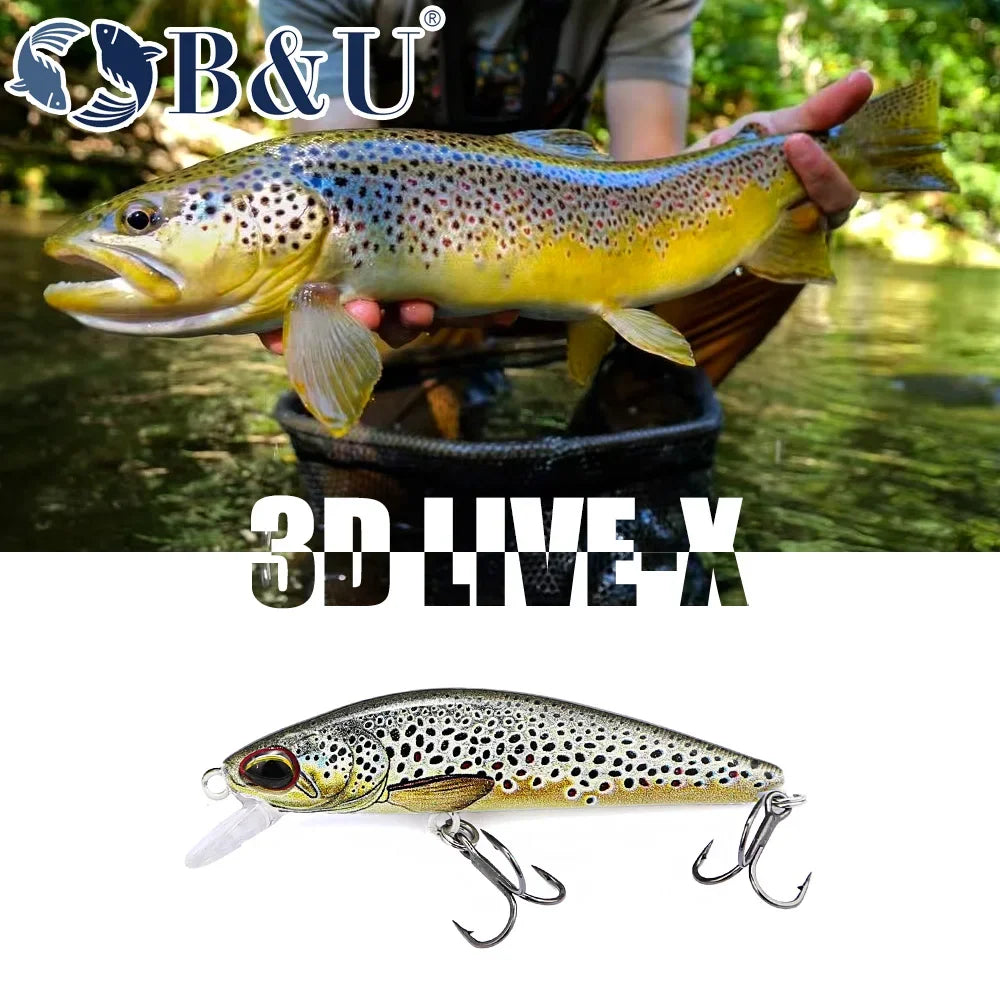 B&U 62mm Sinking Minnow Jerkbait – Trout Perch Bass Lure Sinking Minnow Lure P3