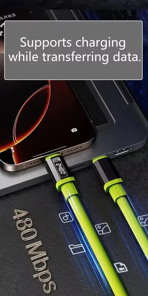 USB-C PD 240W LED Fast Charging Cable 6A – Multi-Device USB-C Charging Cable P3