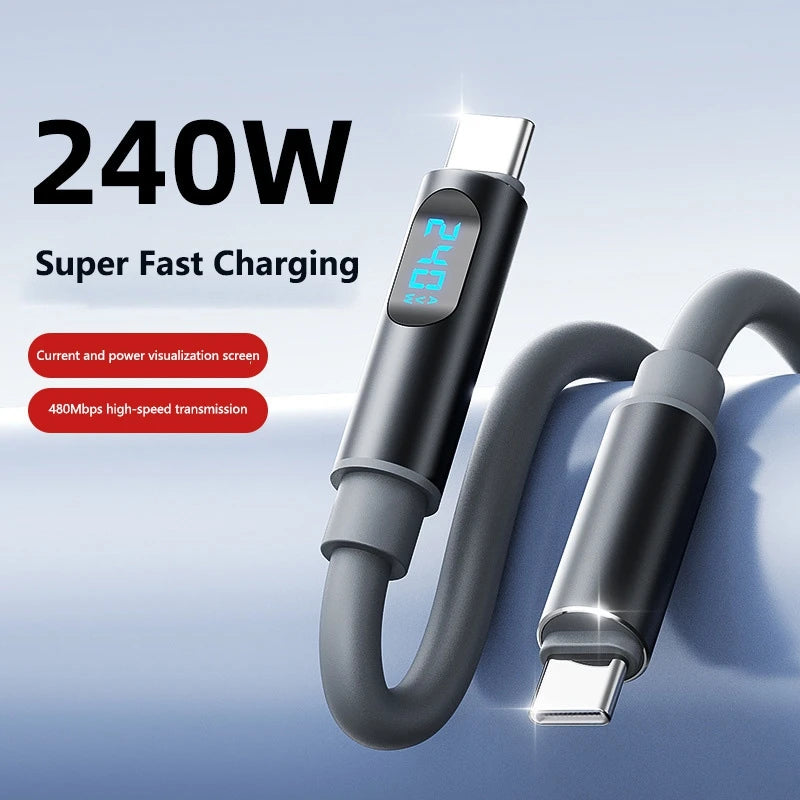 240W USB-C to USB-C Fast Charging Cable | Digital Display USB-C Charging Cable P3