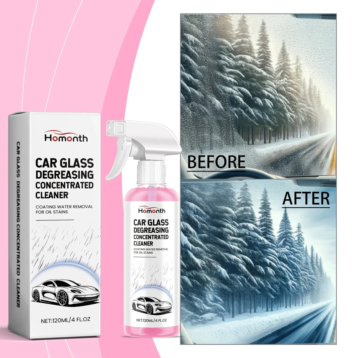 Homonth Car Glass Oil Film Remover – 120ml Windshield Cleaner Auto Glass Cleaner P3