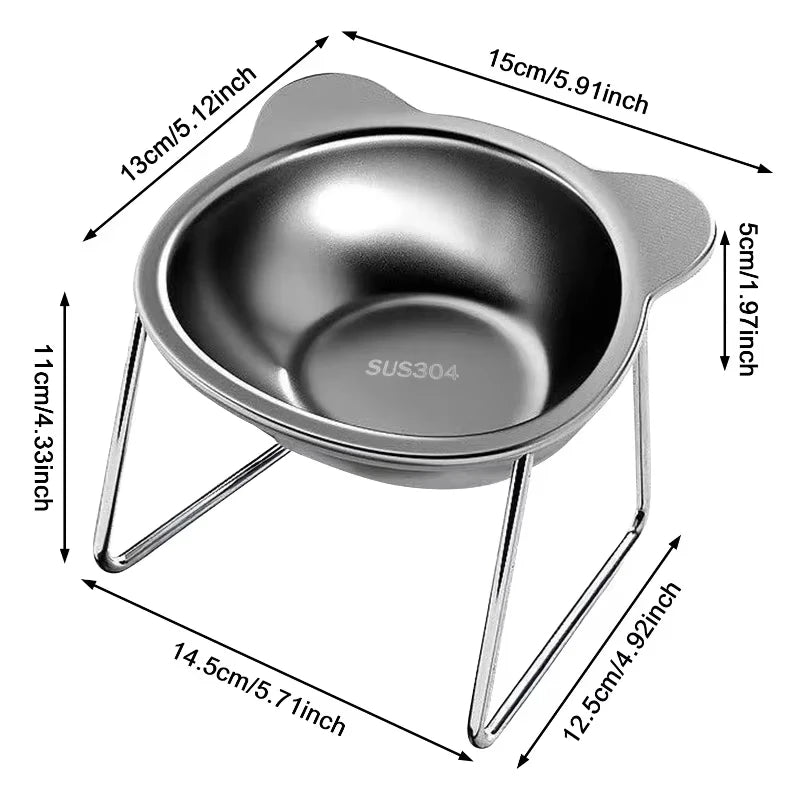304 Stainless Steel Tilted Elevated Cat Bowl with Stand Elevated Pet Bowl P3