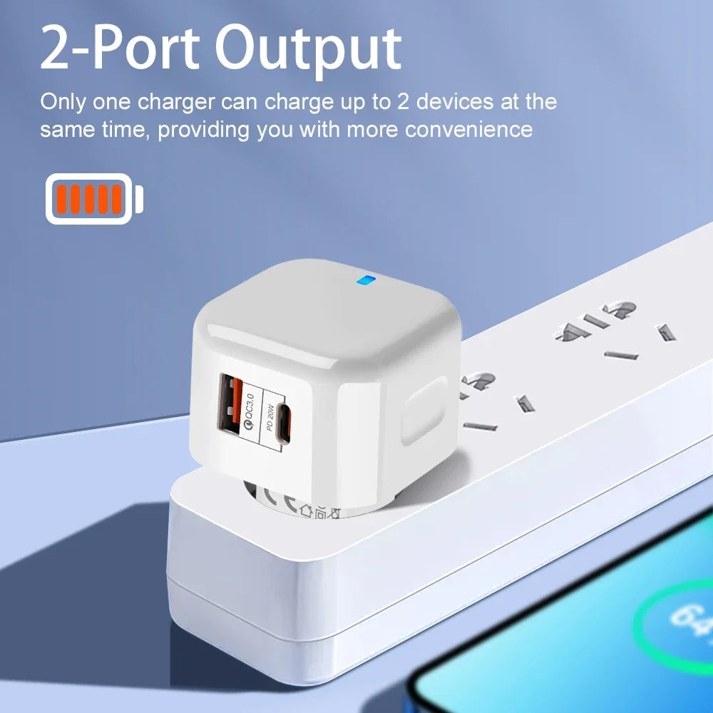 20W Dual Port USB-C PD Fast Wall Charger | EU US UK Plug USB Wall Charger P3