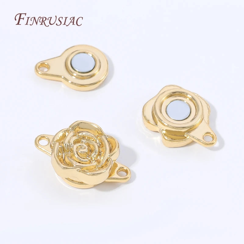 18K Gold Plated Rose Flower Magnetic Clasp | Brass DIY Jewelry Jewelry Making Clasp P3