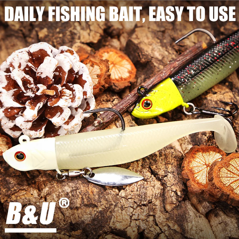 B&U Soft Swimbait Jig Head Spinner Lure – Saltwater Bass Soft Fishing Lure Set P3