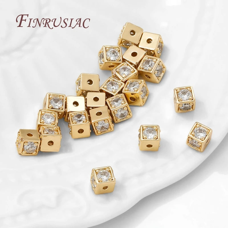 18K Gold Plated 5mm Square Zircon Spacer Beads – DIY Jewelry Jewelry Making Beads P3