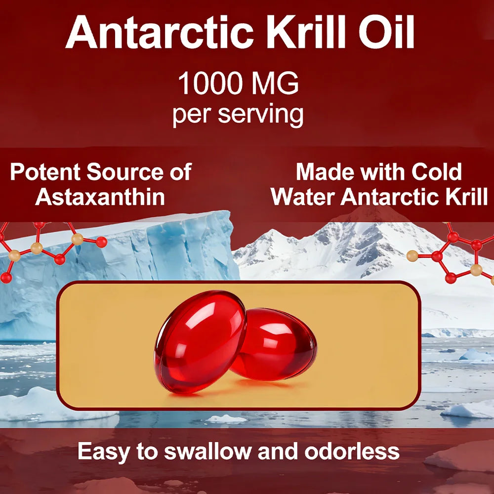 Antarctic Krill Oil 1000mg – Omega-3 EPA DHA Astaxanthin Non-GMO Omega-3 Supplement P3