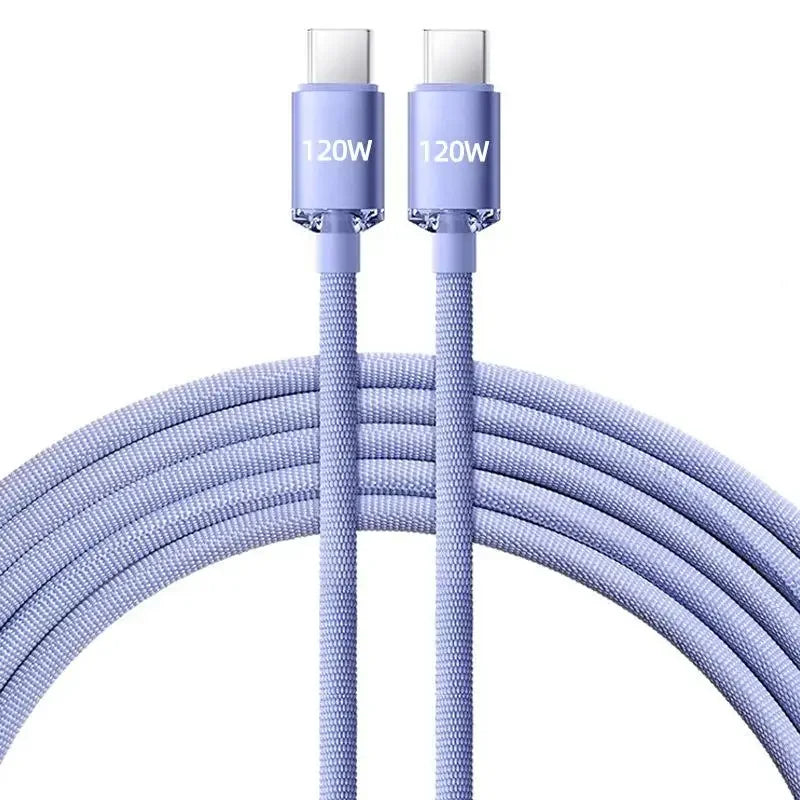 120W USB-C Braided Fast Charging Cable 6A | iPhone Samsung USB-C Charging Cable P3 Purple 1.5m