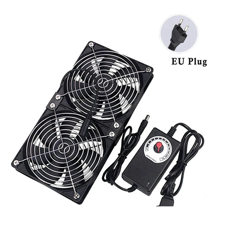 NOCCLILI 12cm Exhaust Fan 220V/12V with Controller | 120mm Cooling Exhaust Fan P3 2 Fan 100V-240V EU Plug