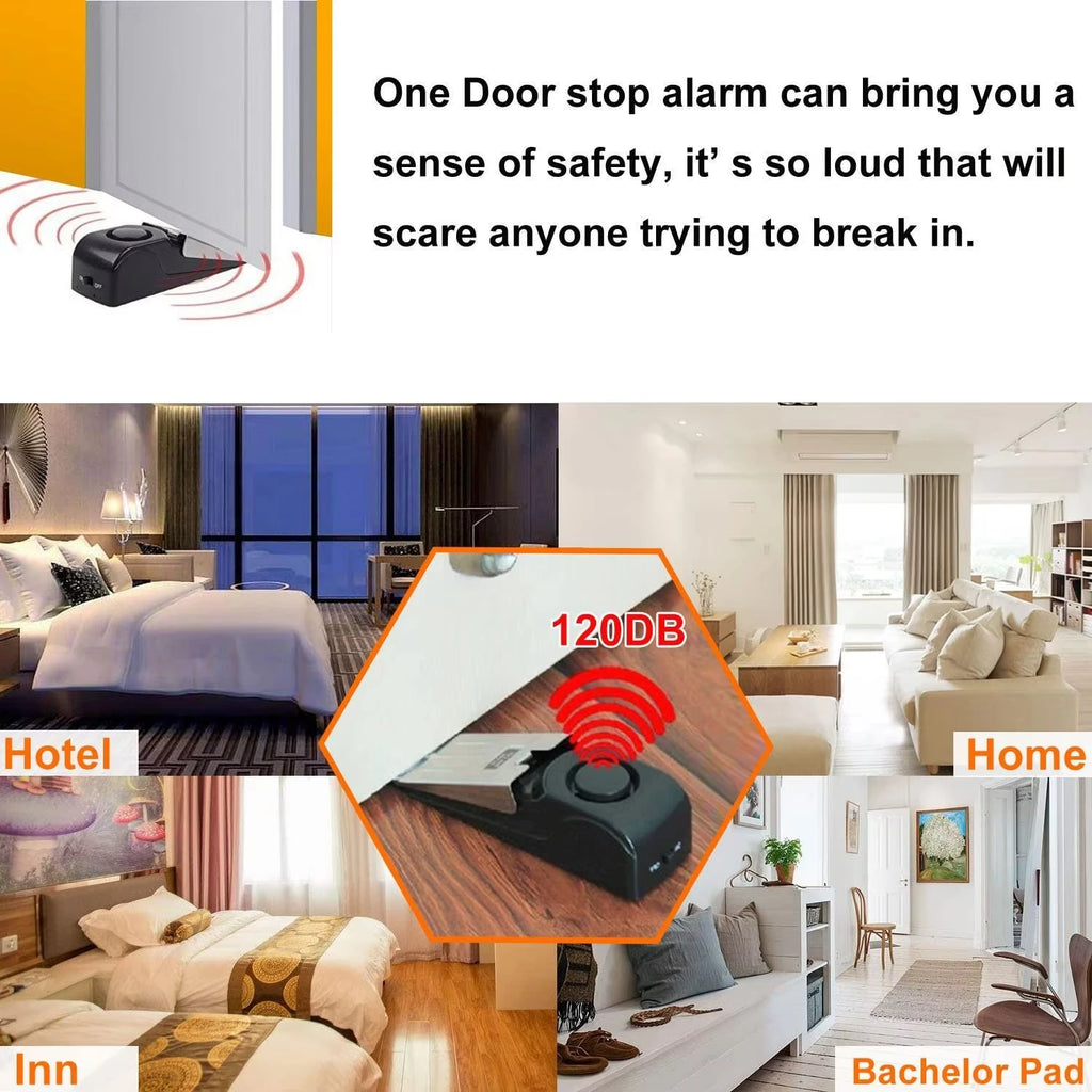 Wedge Door Stop Alarm – 120dB Portable Security Alert | Black Door Stop Alarm P3