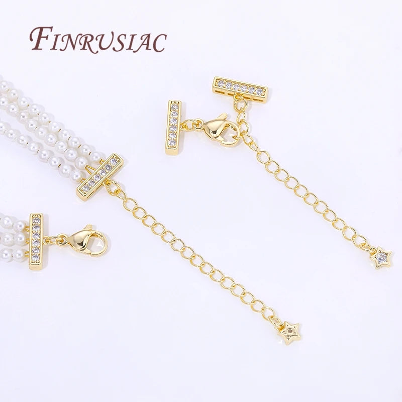 18K Gold Plated 3-Row Pearl Necklace Connector & Extension Chain Jewelry Finding P3