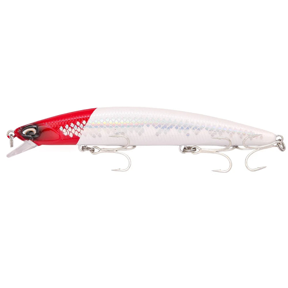 B&U 120mm Saltwater Floating Minnow Lure – Long Cast Jerkbait Saltwater Fishing Lure P3 red head 1pc-12cm-18.6g