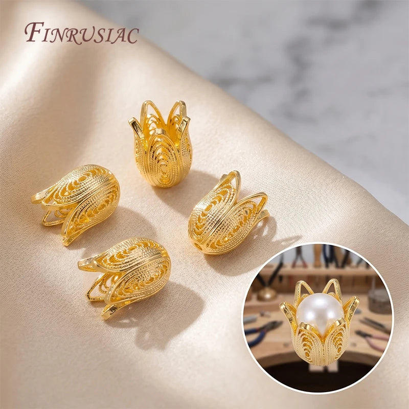 18K Gold Plated Filigree Tulip Bead Caps – DIY Jewelry Findings Jewelry Bead Caps P3