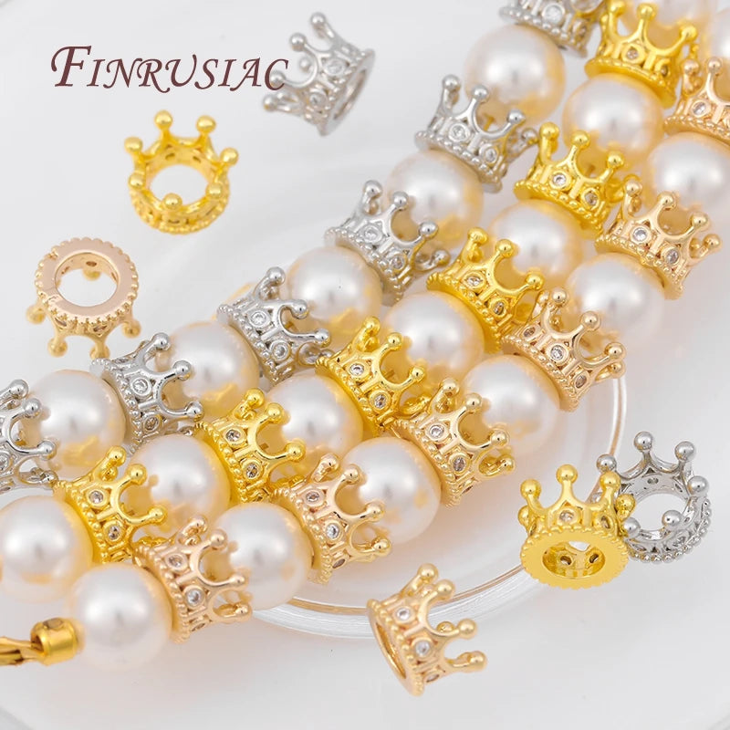 18K Gold Plated Zircon Crown Spacer Beads 5/10 Pack – DIY Jewelry Spacer Beads P3
