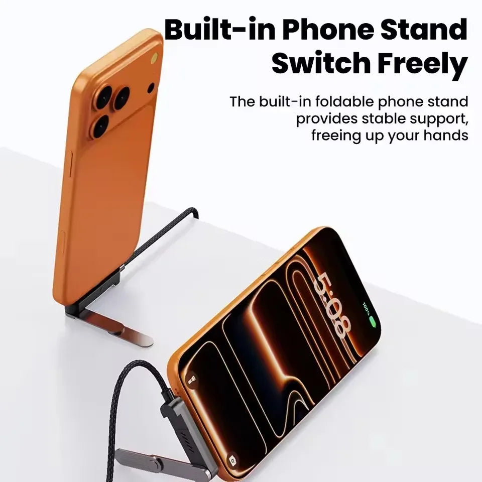 3-in-1 65W Fast Charging Cable with Foldable Phone Stand USB Charging Cable P3