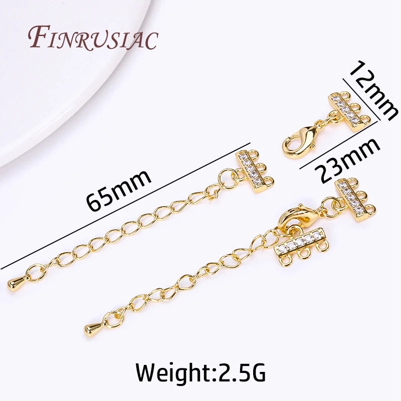 18K Gold Plated Zircon Lobster Clasp & Extension Chain Connector Jewelry Clasp Connector P3 18KReal Gold plated 1 Pieces