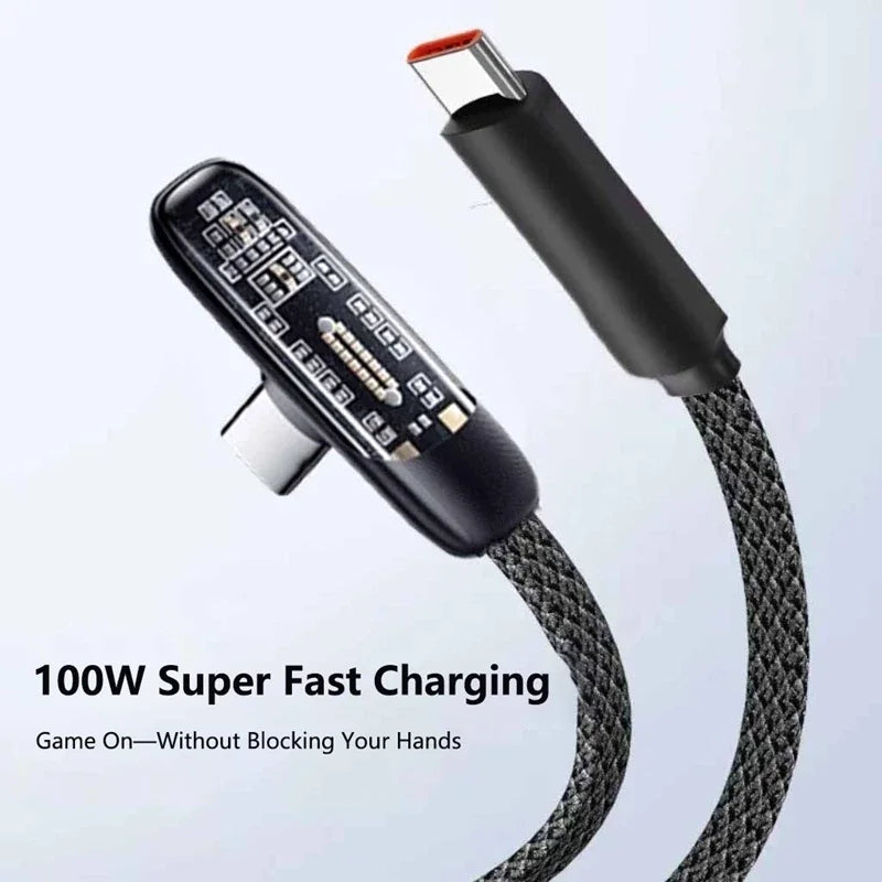 100W 6A USB-C to USB-C Elbow Fast Charging Braided Cable USB-C Charging Cable P3
