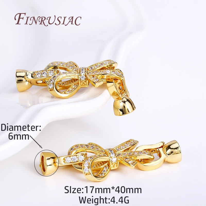 18K Gold Plated Zircon Bowknot Clasp for DIY Necklace Making Jewelry Connector Clasp P3 18K Real Gold Plated 1 Piece