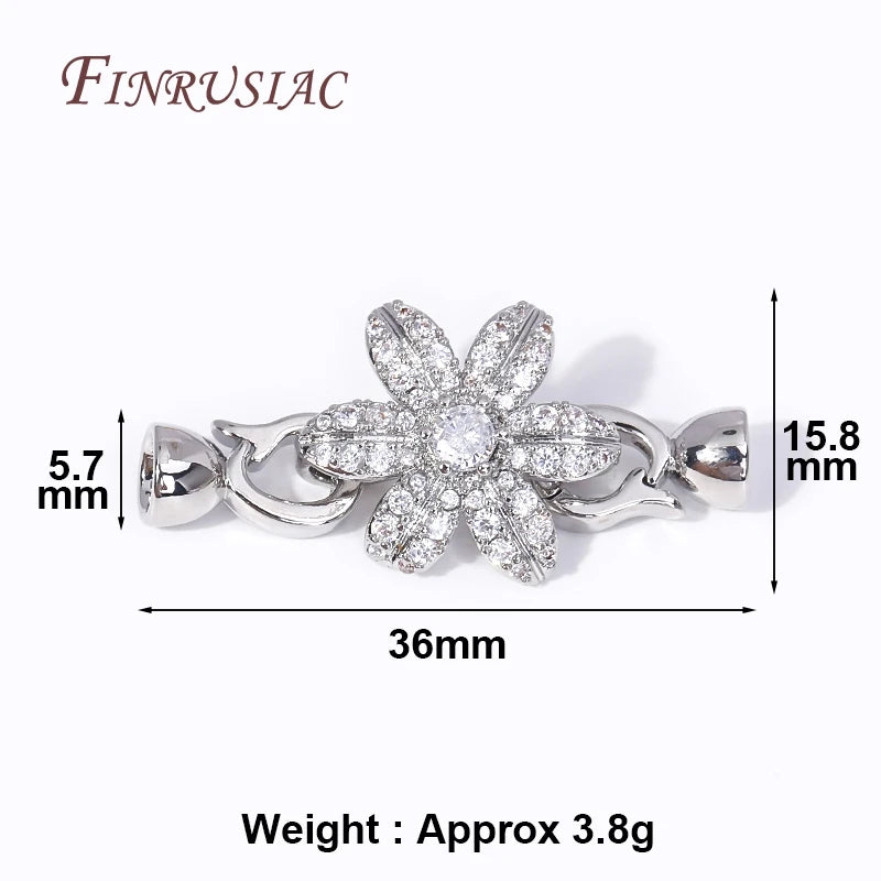 18K Gold Plated CZ Flower Pearl Clasp | DIY Jewelry Connector Jewelry Clasp Connector P3 Rhodium Plated 1 Piece