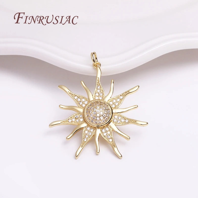 18K Gold Plated Sunflower Pendant – 33mm Brass Zircon Charm Jewelry Pendant Charm P3