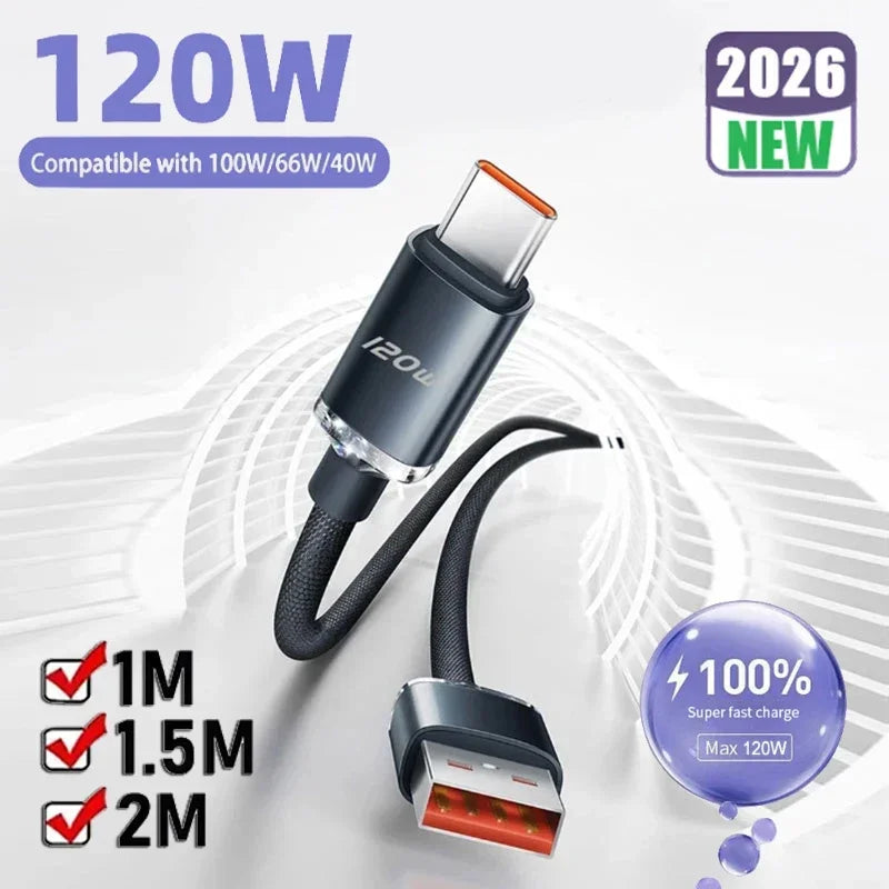 120W 6A USB-C Fast Charging Braided Cable – Xiaomi Huawei Samsung USB-C Charging Cable P3