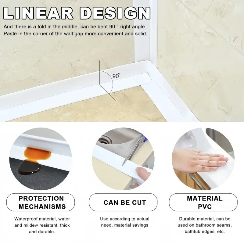 5M Waterproof Bath Caulk Tape | Self-Adhesive PVC Sealing Strip Caulk Sealing Tape P3