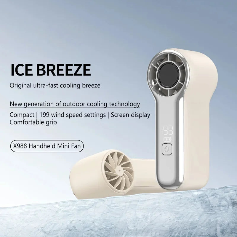 Mini Handheld Turbo Fan – 199 Speeds, LED Display, USB-C Handheld Portable Fan P3 White