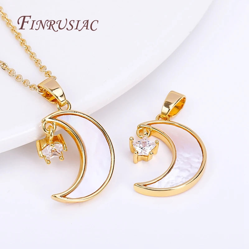 18K Gold Plated Zircon Star Shell Moon Pendant Charm for DIY Jewelry Pendant Charm P3