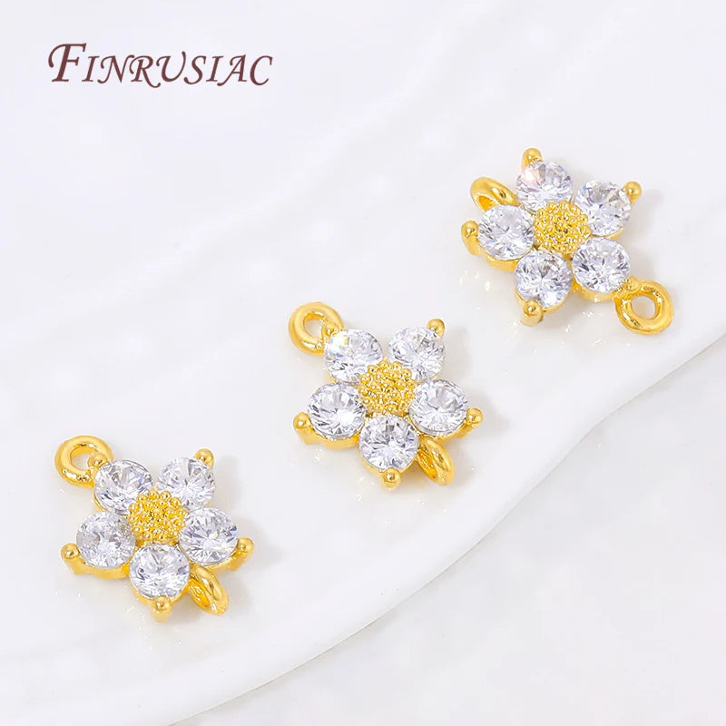 18K Gold CZ Flower Connector Charms – 2-Hole Crystal Link Jewelry Connector Charm P3