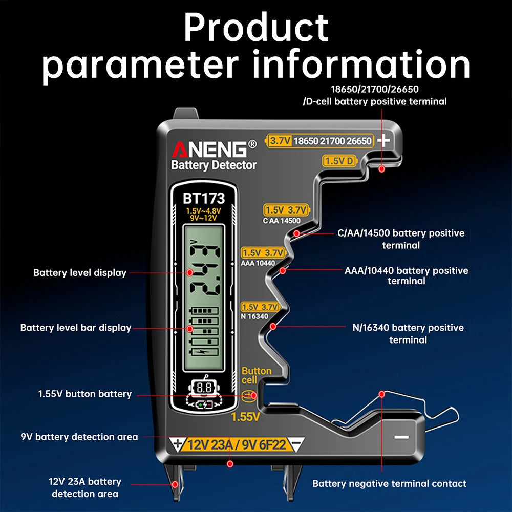 Gaqqee BT173 Digital Battery Tester – AA AAA 18650 9V Battery Tester P3