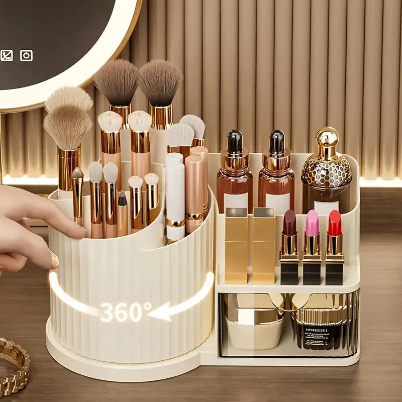 360° Rotating Makeup Organizer with Brush Holder & Drawer Makeup Organizer P3