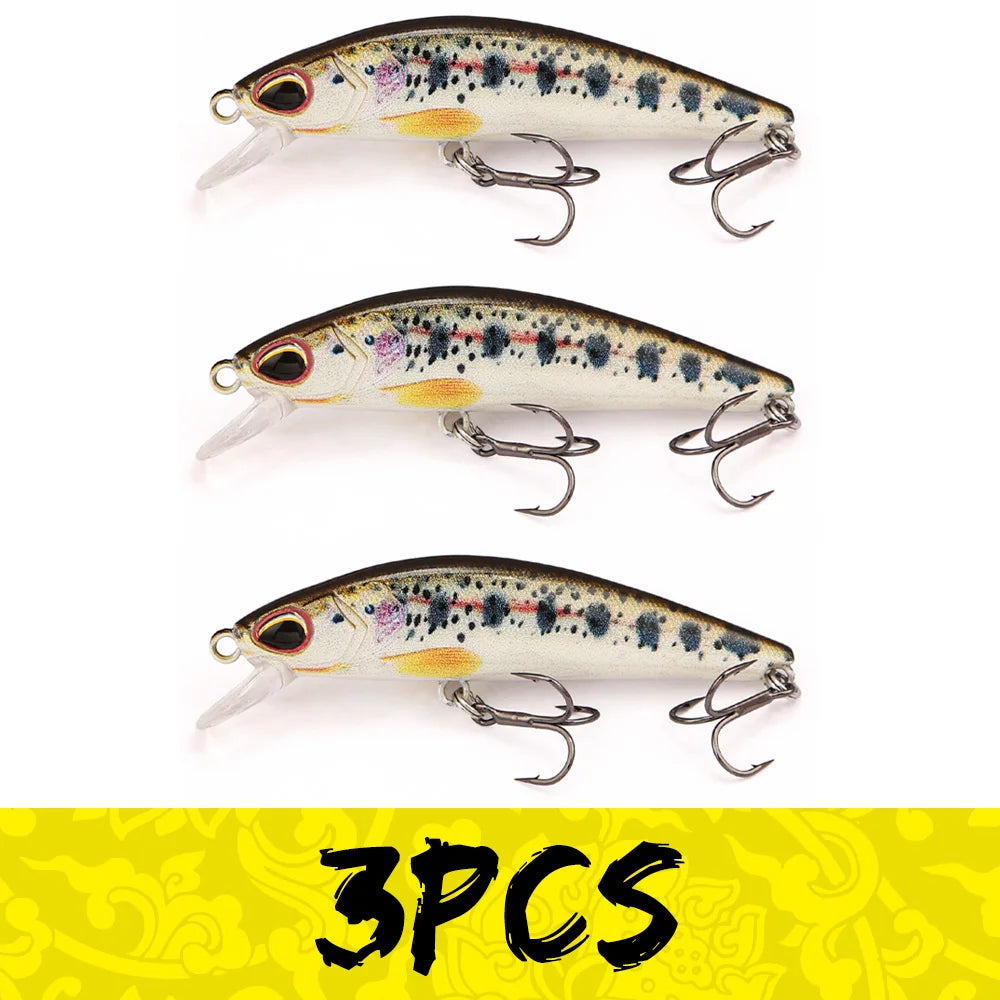 B&U Trout Sinking Minnow Lure Set – 3D Jerkbait Crankbait 3/4pcs Fishing Lure Set P3 brown white 3pcs 6.2cm-8.3g