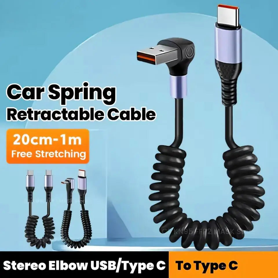 66W USB-C Spring Coil Fast Charging Cable | Type-C to Type-C USB-C Charging Cable P3