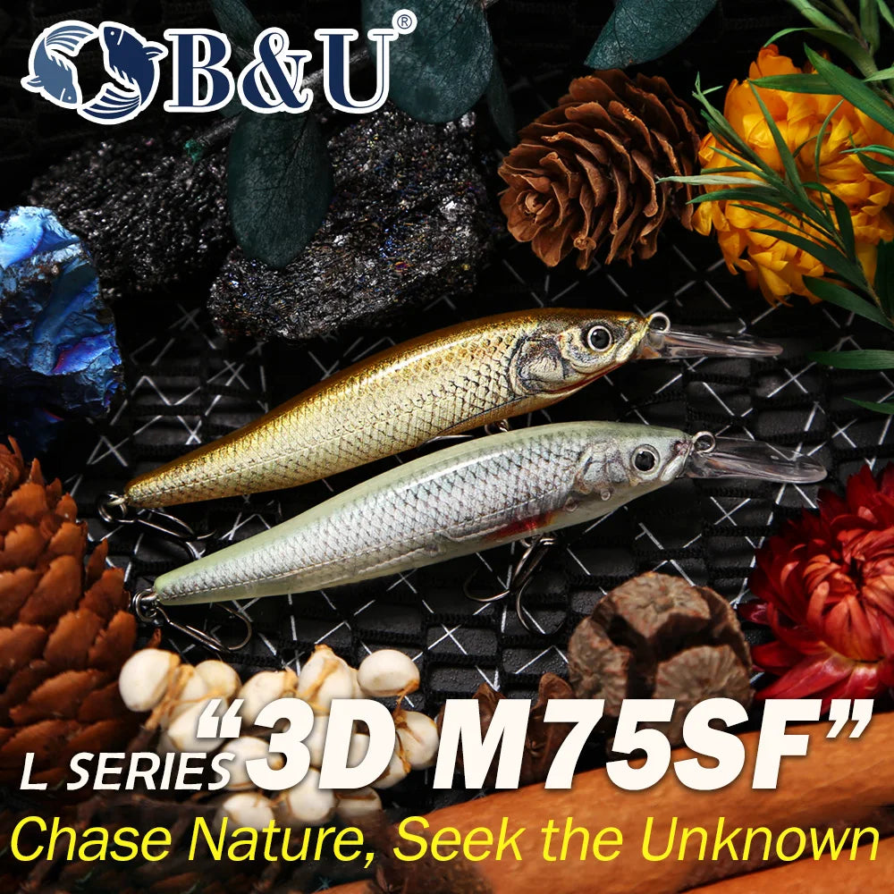 B&U Slow Floating Minnow Lure Set – Bass Pike Perch Jerkbait 4pc Fishing Lure Set P3