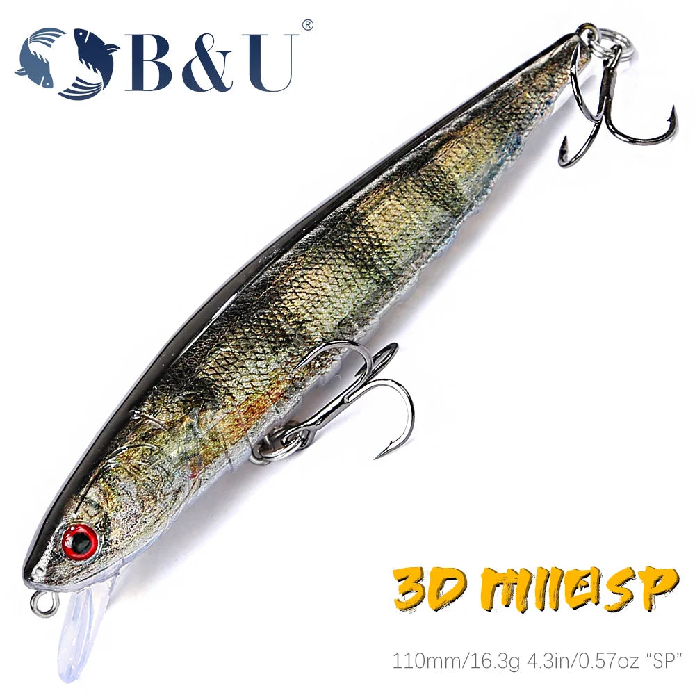 B&U 110mm Suspending Minnow Wobbler Hard Bait Fishing Lure Minnow Fishing Lure P3