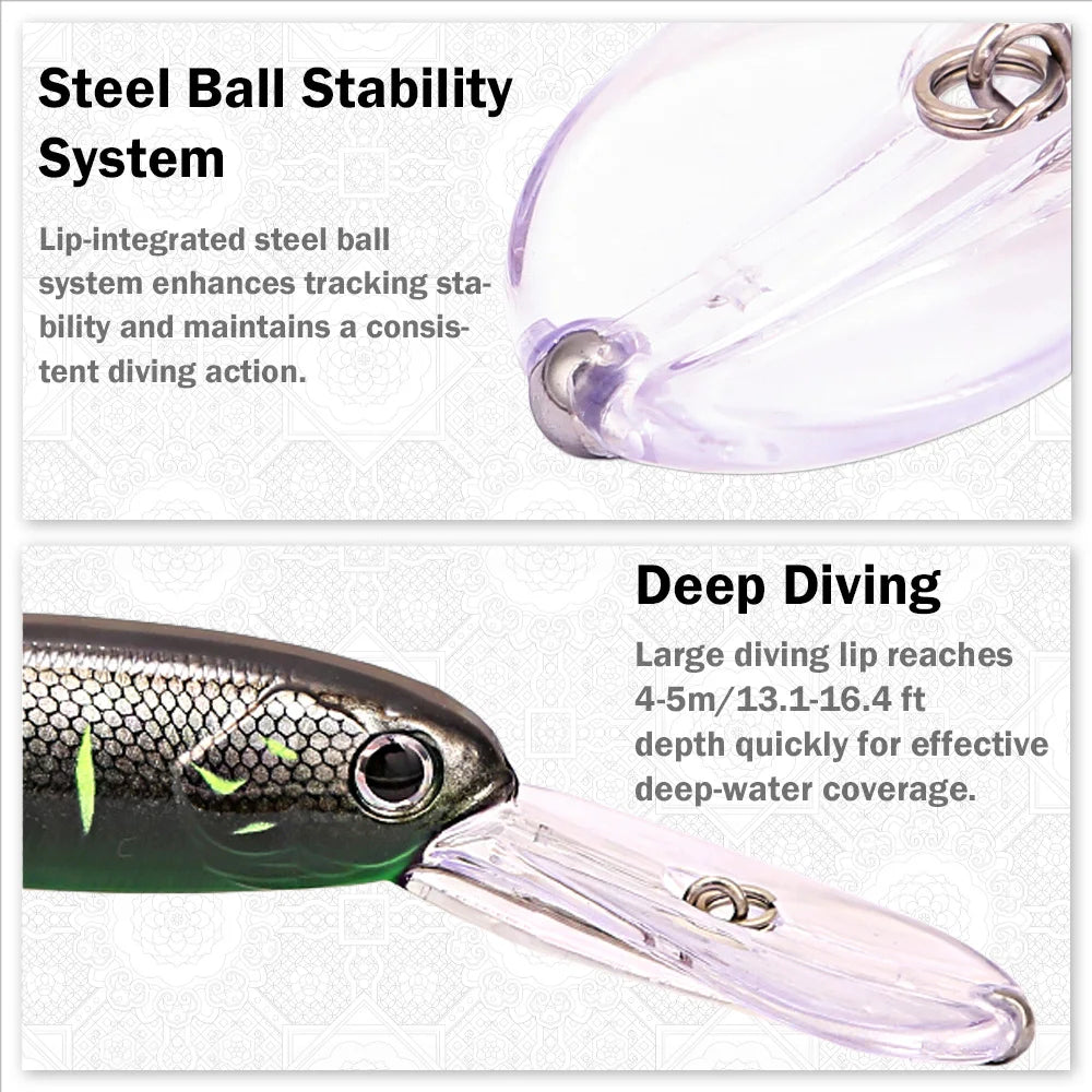 B&U Deep Diver Long Bill Minnow Lure – Pike Zander Perch Deep Diver Fishing Lure P3