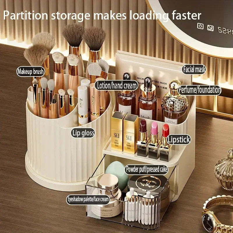 360° Rotating Makeup Organizer with Brush Holder & Drawer Makeup Organizer P3