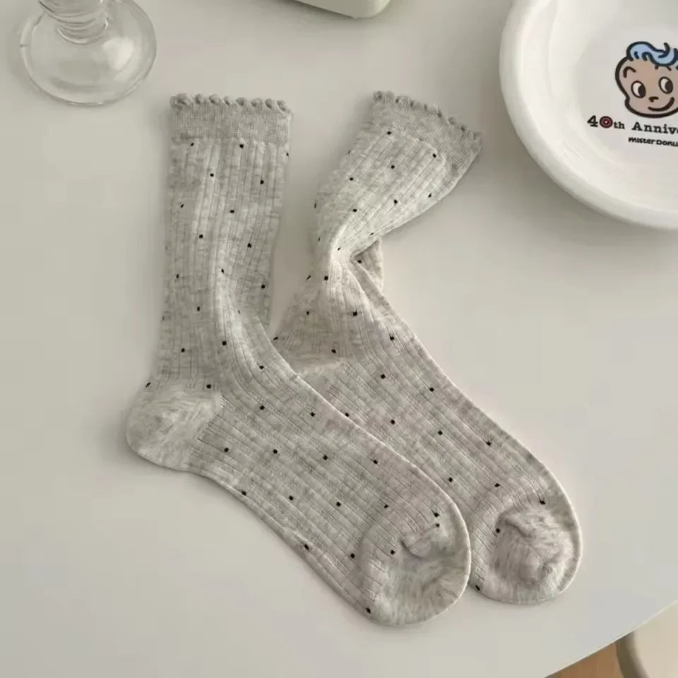 Women's Polka Dot Cotton Crew Socks | Kawaii Harajuku Style Cotton Crew Socks P3