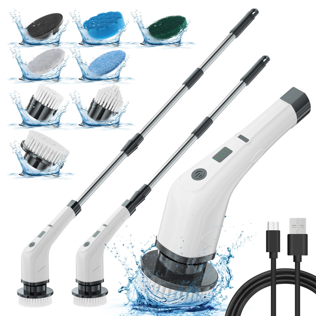 Cordless 7-in-1 Electric Scrubber Brush 2500mAh | Home & Car Electric Cleaning Scrubber P3 White L