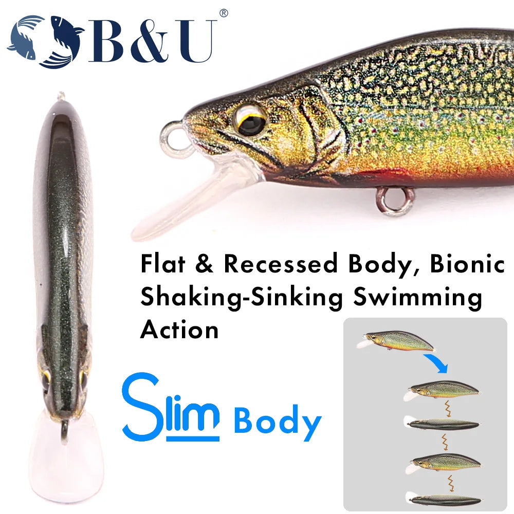 B&U Trout Pattern Sinking Minnow Lure – Bass Pike Trout Sinking Minnow Lure P3