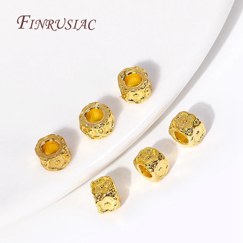 18K Gold Plated Barrel Spacer Beads – Plum Pattern Large Hole Jewelry Spacer Beads P3